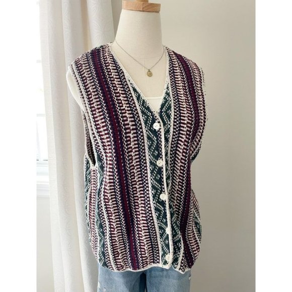 Vintage Northern Reflections Knit Sweater Vest | Bohemian Nordic Peruvian Vest - Picture 9 of 10